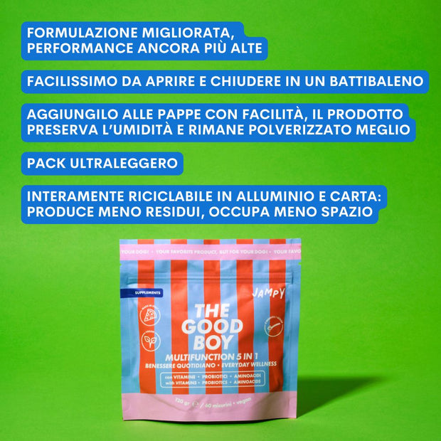 Integratore 5-in-1 per il benessere quotidiano del cane vitamine e aminoacidi Jampy
